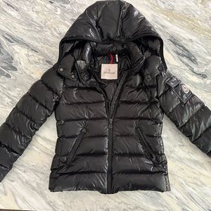 Black, Size 10 girls Moncler Bady down jacket with removable hood